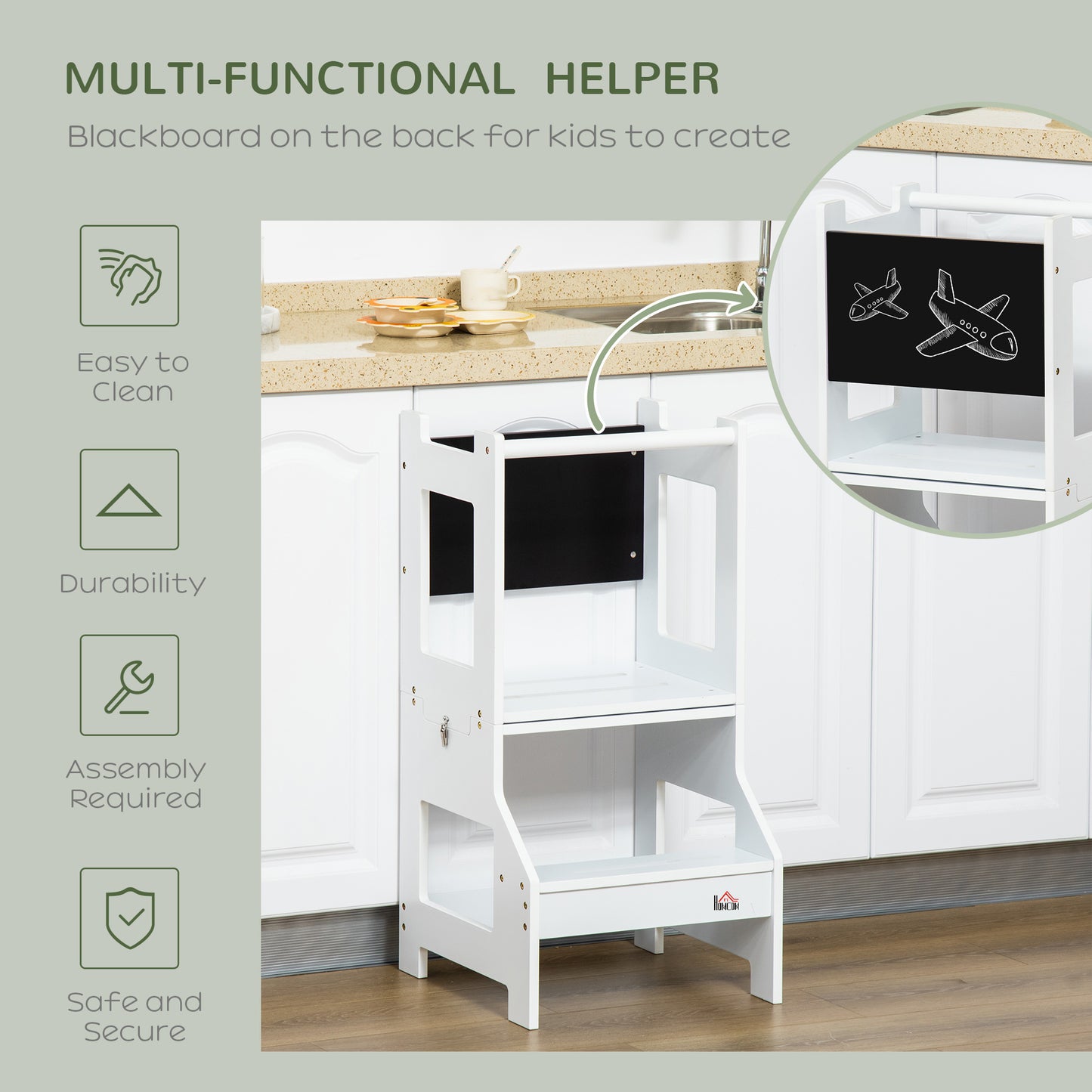 2-in-1 Versatile Wonder: Convertible Kids Step Stool to Table & Chair Set, Playful White Finish for Learning & Fun