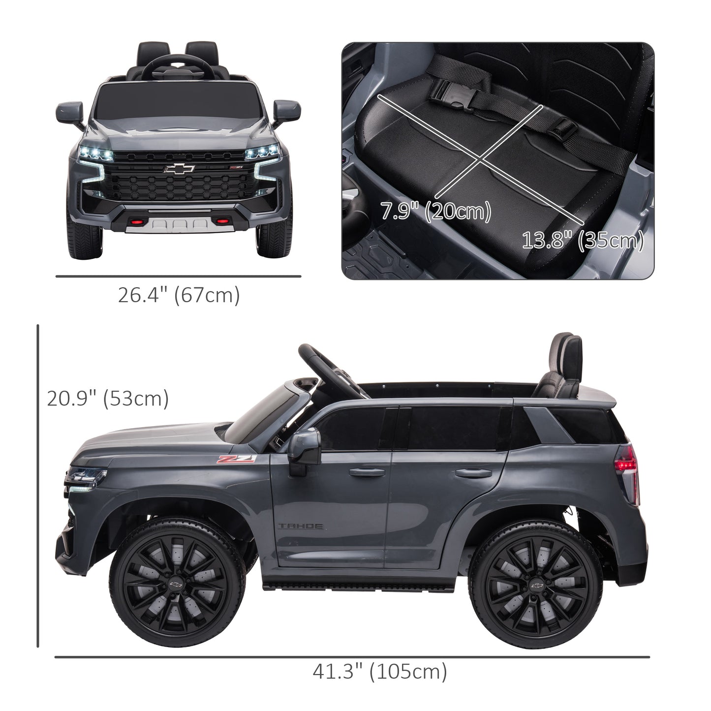 12V Chevrolet TAHOE Kids Ride On Car Remote Control MP3 Music Lights Electric Toy Truck 3-6 Years Grey Kids Crystal