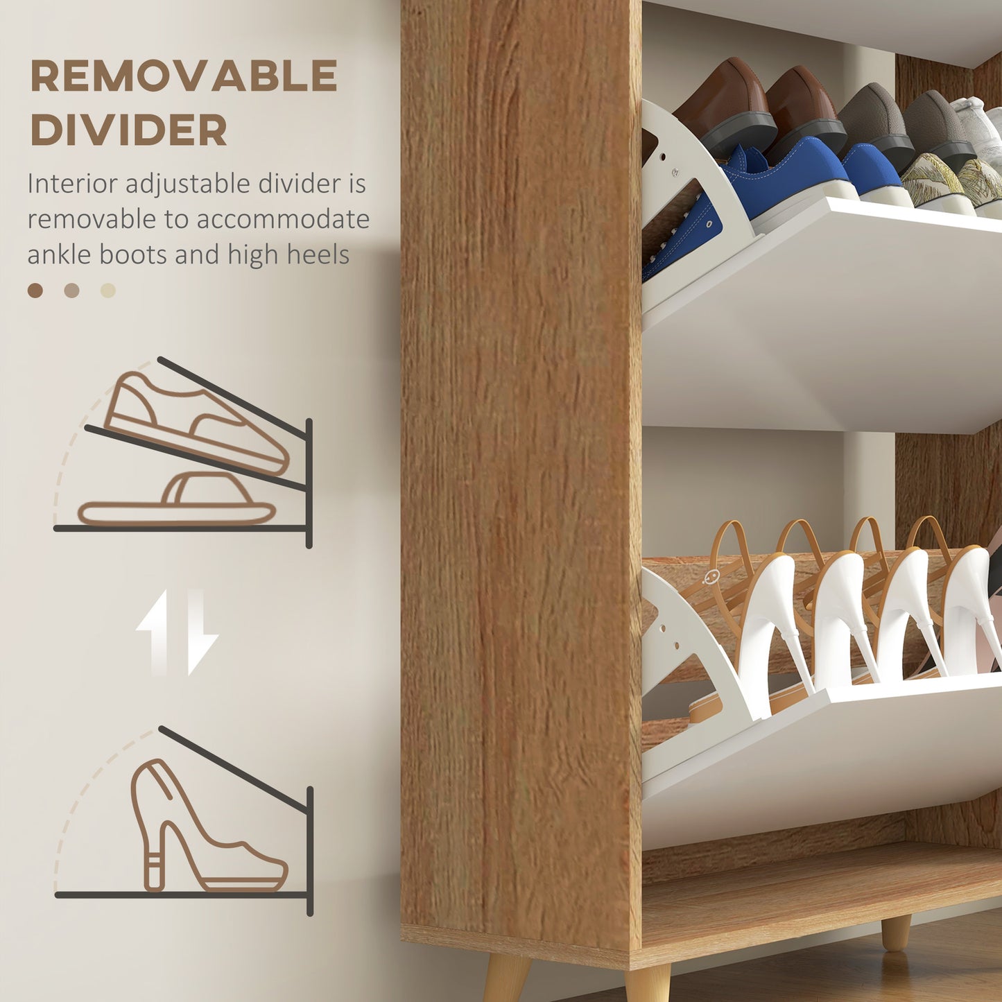 Slim Shoe Storage Cabinet with 3 Flip Drawers and Adjustable Shelves, Shoe Cabinet for 18-24 Pairs, White Kids Crystal