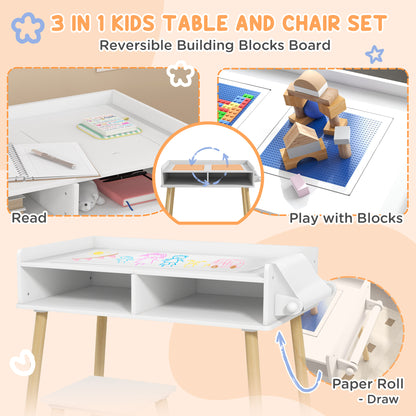 Multi-Use 3-in-1 Kids Table &amp; Chair Set, Blue, Encourages Play, Drawing, Reading, Perfect for Art & Crafts, Nursery/Playroom