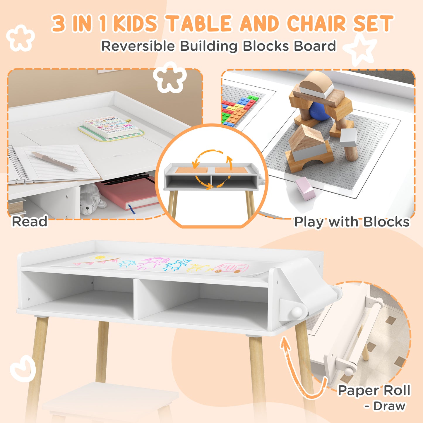 Versatile 3-in-1 Kids Activity Table & Chair Set, Perfect for Play, Drawing, Reading, Grey, Ideal for Nursery & Playroom