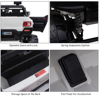 12V Kids Police Truck Ride-On Car RC 2-Seater with LED Lights MP3 Parental Remote Control White