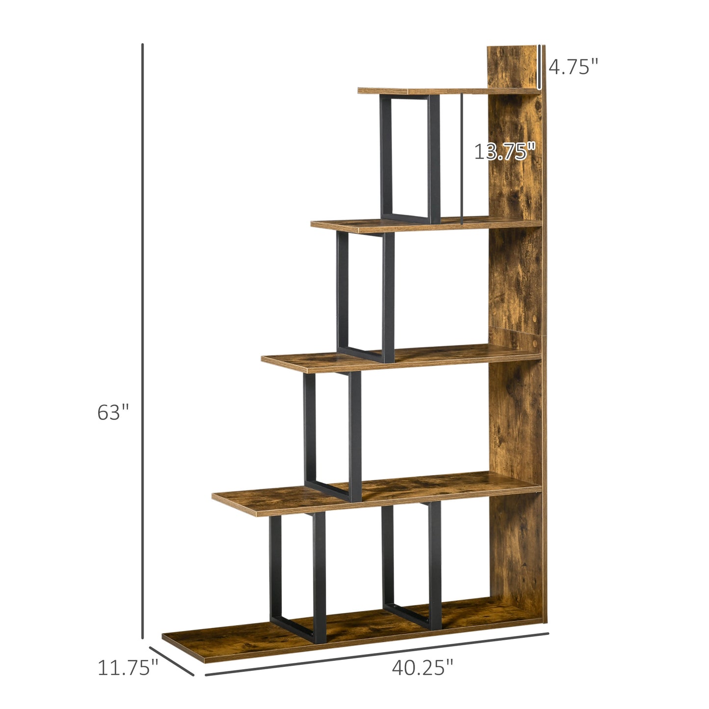 Rustic Ladder Chic: 5-Tier Industrial Wooden Bookshelf Display Stand Organizer, Rustic Brown for Living Room Kids Crystal
