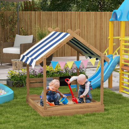 Wooden Sandbox with Protective Cover for Kids Aged 3-7 Outdoor Play Area Backyard Use Brown