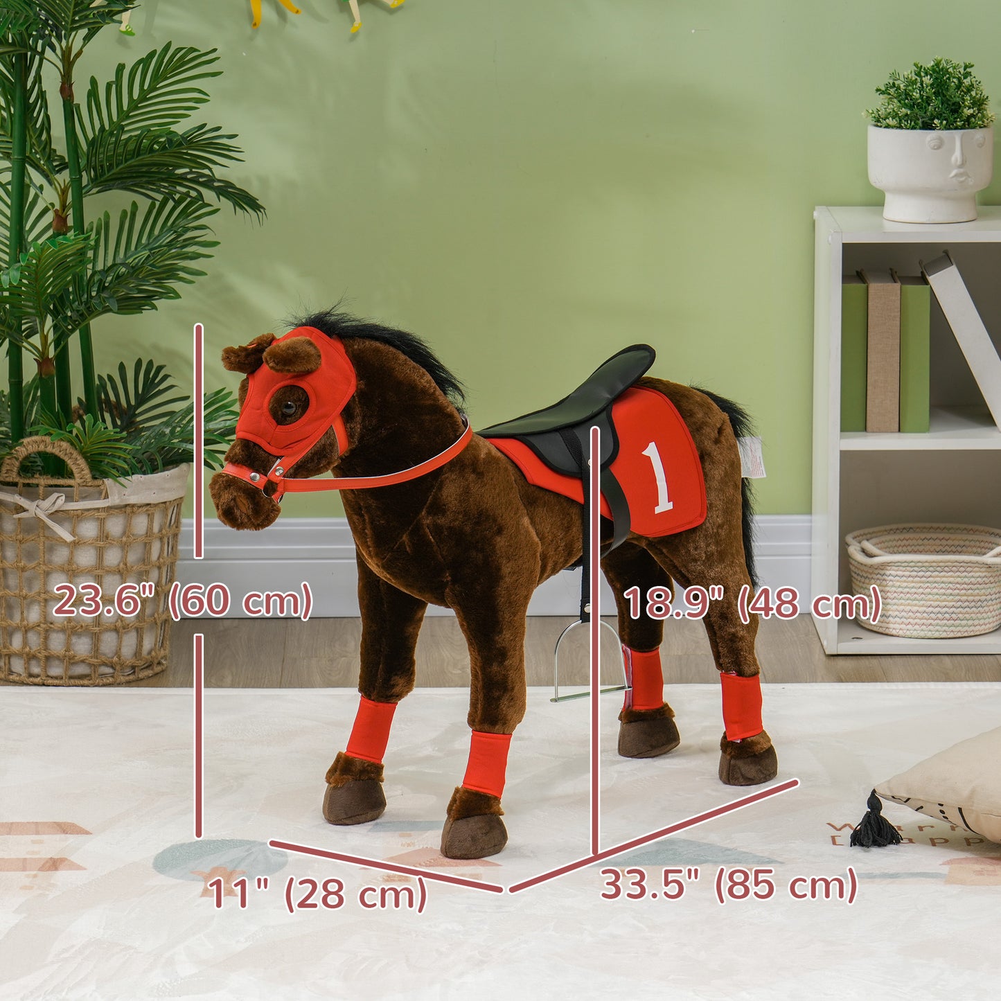 Kids Ride On Horse w/ Neighing Sound, Saddle, Stirrups, for 3-8 Years Kids Crystal