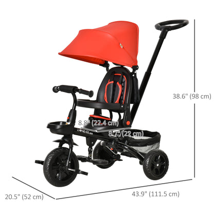 4-in-1 Baby Tricycle Stroller, Reversible Seat, Adjustable, Canopy, Safety Belt, Red - Versatile Outdoor Ride