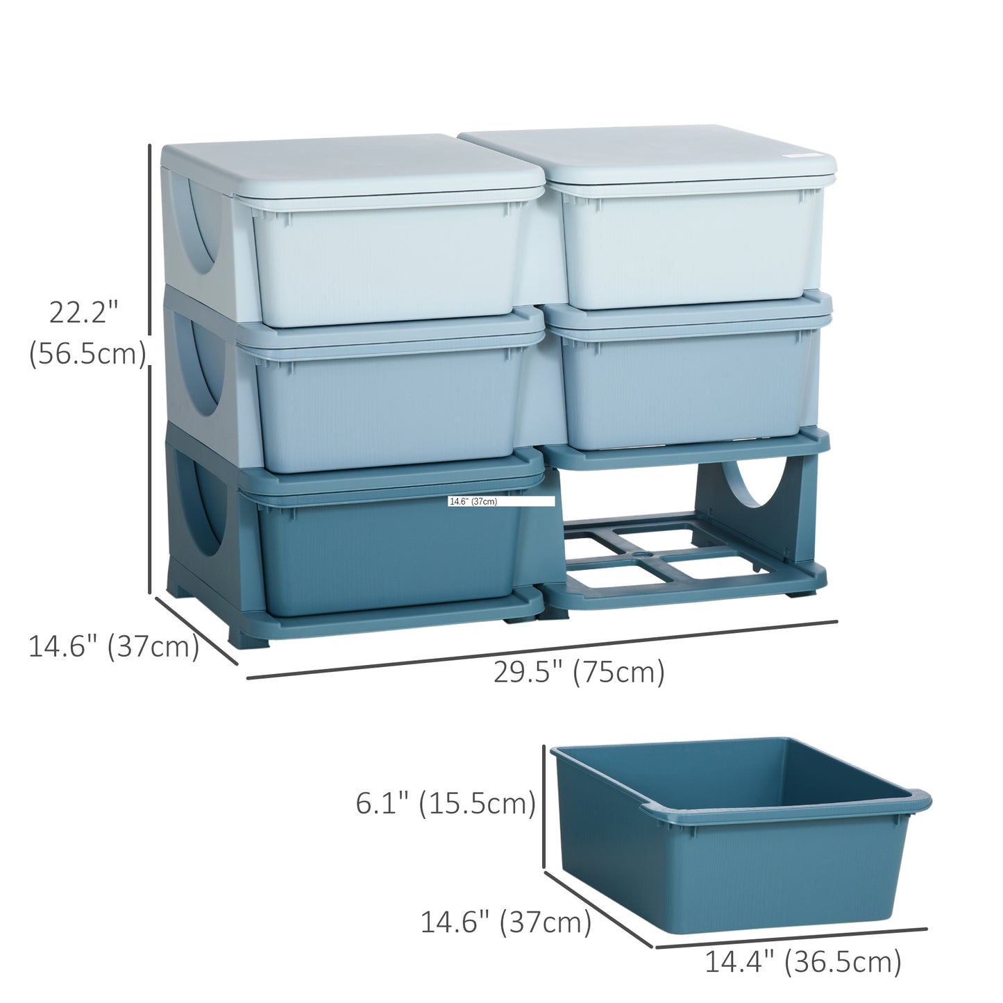 3 Tier Kids Toy Organizer and Storage Bins with 6 Plastic Drawers, Blue Kids Crystal