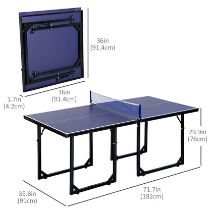 Compact Midsize Table Tennis Table 6x3ft Free Standing Folding Family Ping-pong Table Blue