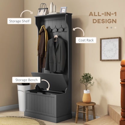 3-In-1 Hall Tree with Coat Rack, Shoe Storage and Bench Seat, Entryway Bench with 4 Hooks for Hallway, Living Room, Black