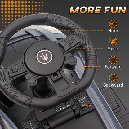 6V Maserati GT2 Licensed Electric Car for Kids, Ride on Car with Under Seat Storage, LED Headlights Music, Grey