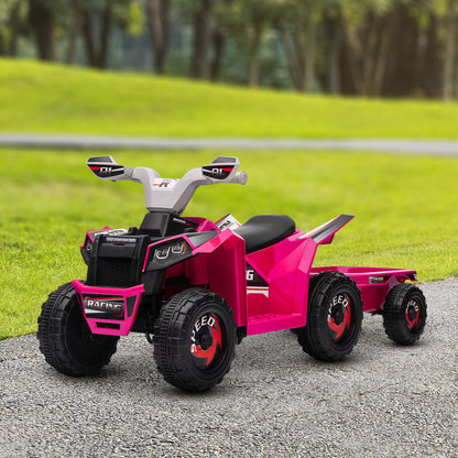 Ride-On Car: 6V, Electric, Trailer, Forward/Reverse, Wear-Resistant Wheels, Toddlers, Pink