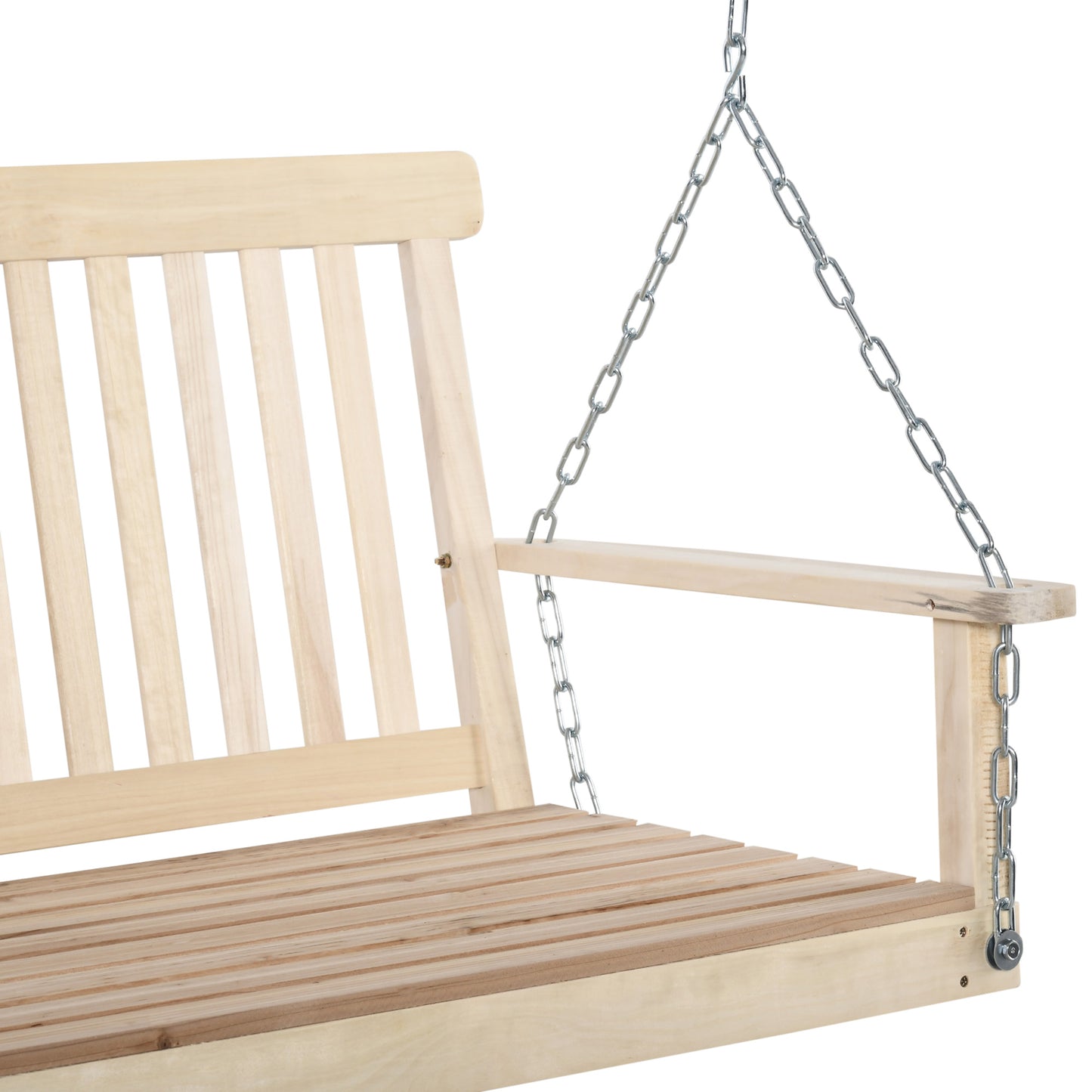 2-Seater Patio Swing Chair: Slatted Fir Wood Design with Hanging Chains, Natural Finish Kids Crystal