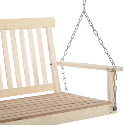 2-Seater Patio Swing Chair: Slatted Fir Wood Design with Hanging Chains, Natural Finish