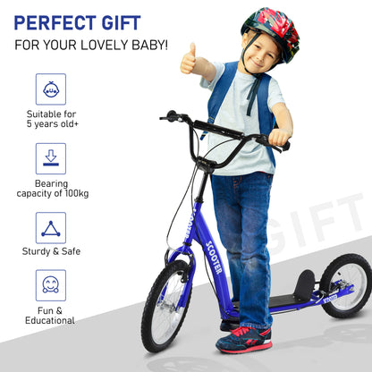 Kids Scooter with Adjustable Handlebar, Youth Kick Scooter with Dual Brakes, Inflatable Wheels, for Age 5+, Blue