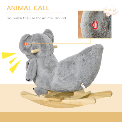 Koala Rocking Horse for Kids - Plush Ride-On Toy with Gloved Doll & Sounds, Ideal for 18-36 Months, Grey