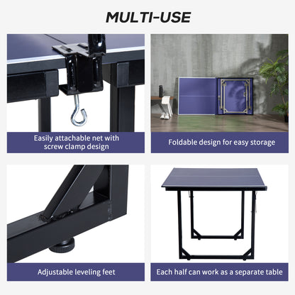 Compact Midsize Table Tennis Table 6x3ft Free Standing Folding Family Ping-pong Table Blue