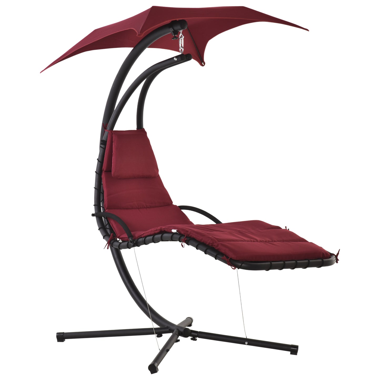 Outdoor Patio Swing Chair with Arc Stand Canopy Garden Lounge Wine Red Comfort Kids Crystal