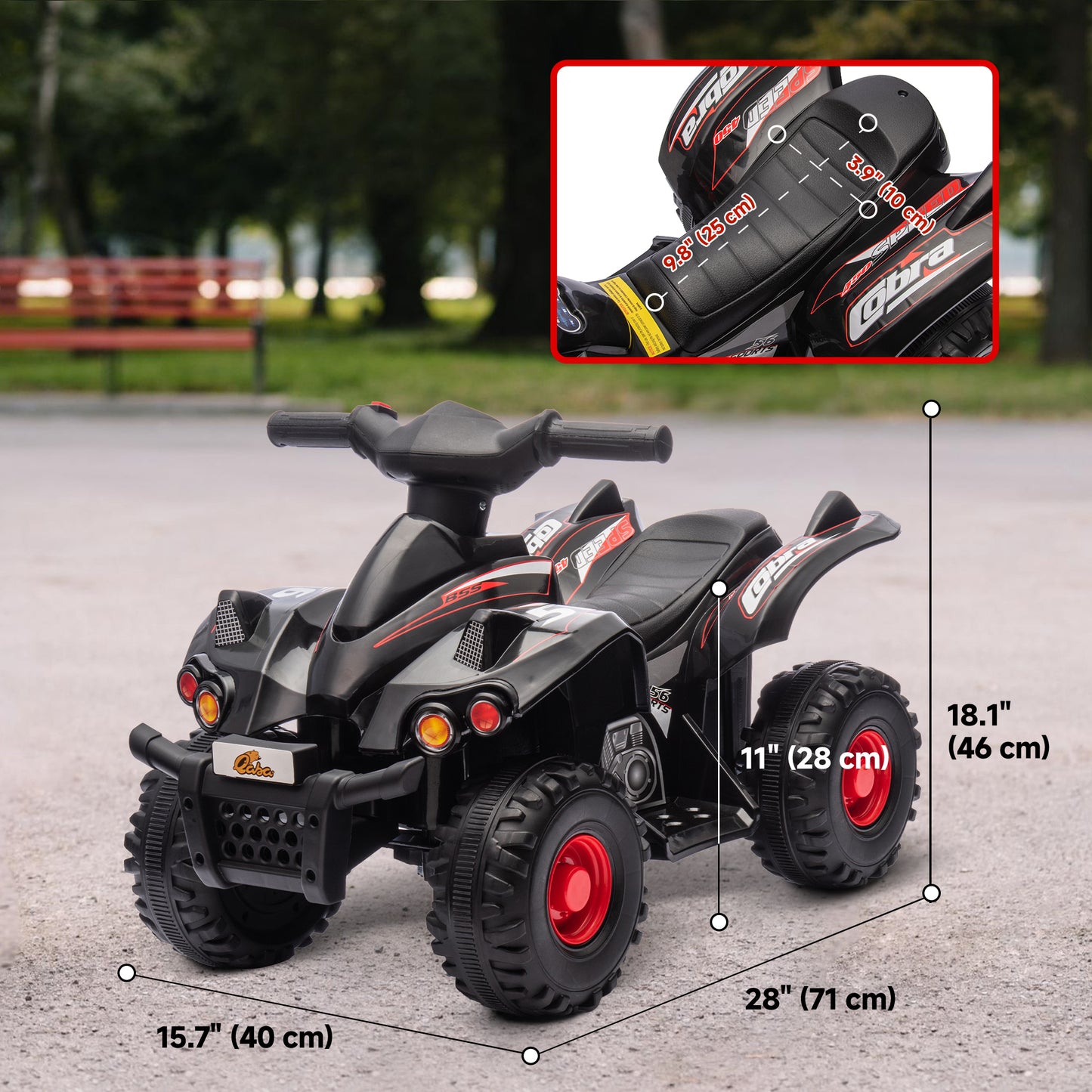 6V Kids ATV Quad w/ Music, Forward, for 2-6 Years, Black Kids Crystal
