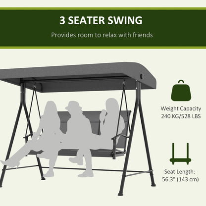 3 Seater Outdoor Swing Chair with Canopy, Metal Porch Swing Bench for Patio, Garden, Backyard, Lawn, Dark Grey