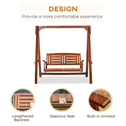2 Seater Wooden Patio Swing with Stand Adjustable Chains for Garden Poolside Backyard