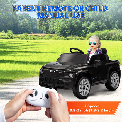 12V CHEVROLET SILVERADO EV RST Licensed Kids Car w/ Remote, Spring Suspension, Soft Start, Training Wheels, Black