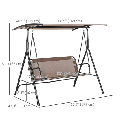2 Person Porch Swing Chair Patio Bench Adjustable Canopy Breathable Seat Garden Poolside Brown