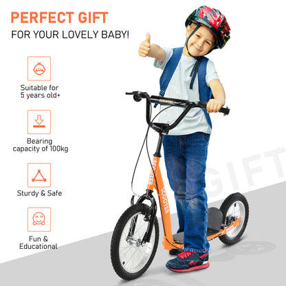 Kids Scooter with Adjustable Handlebar, Youth Kick Scooter with Dual Brakes, Inflatable Wheels, for Age 5+, Orange