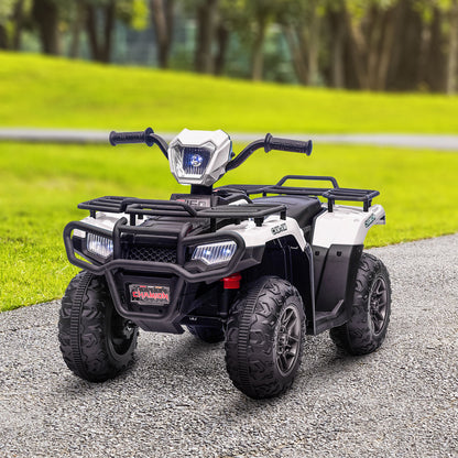 Kids ATV: 12V, 4 Wheeler Quad, Battery Powered, Music, LED Lights, Treaded Tires, 3-5 Years, White
