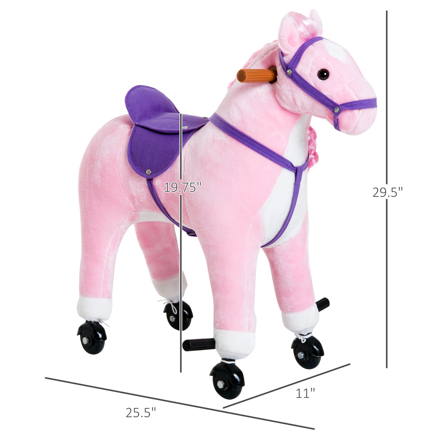 Pink Plush Pony Ride-On Toy for Kids - Rocking Horse with Neigh Sound & Wheels, 110lb Weight Limit Kids Crystal