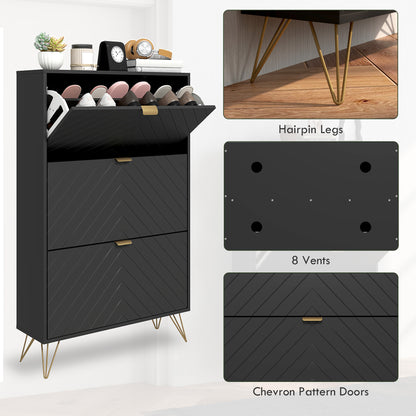 Modern Shoe Storage Cabinet with 3 Flip Drawers for 18 Pairs, Narrow Shoe Organizer for Entryway, Hallway, Black
