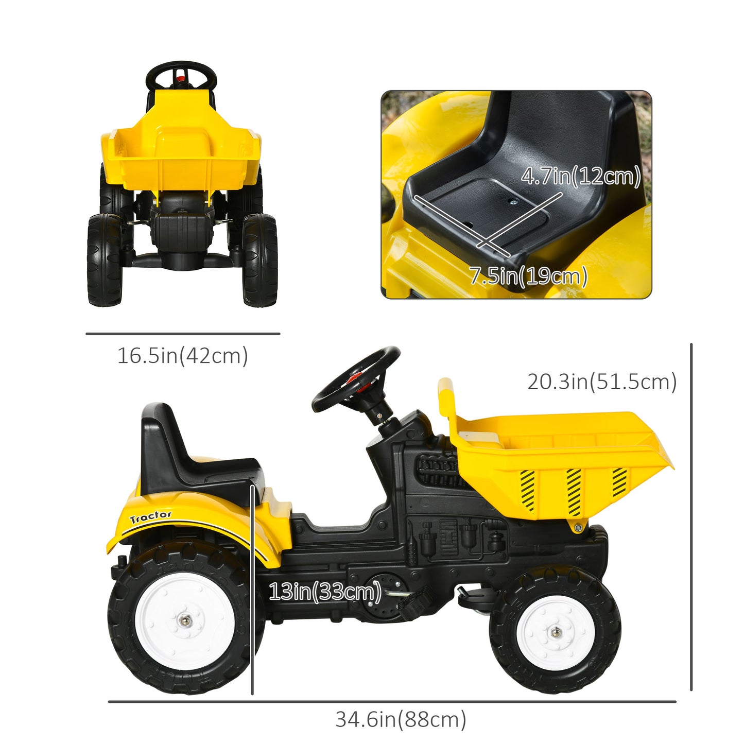 Kids Ride-On Excavator Manual Control Bucket Pretend Play Tractor Forward Backward Function Kids Crystal