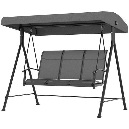 3 Seater Outdoor Swing Chair with Canopy, Metal Porch Swing Bench for Patio, Garden, Backyard, Lawn, Dark Grey Kids Crystal