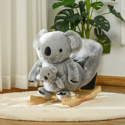 Koala Rocking Horse for Kids - Plush Ride-On Toy with Gloved Doll & Sounds, Ideal for 18-36 Months, Grey