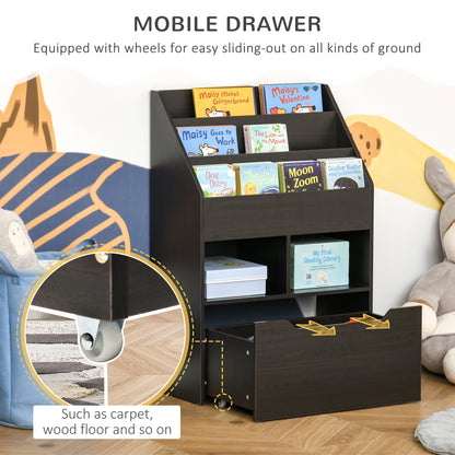 Kids Bookcase Multi Shelf Rack Organizer Storage Drawer Reading Nook Classroom Bedroom Playroom Brown