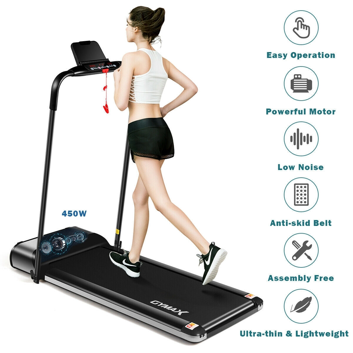 Ultra-thin Electric Folding Motorized Treadmill with LCD Monitor Low Noise Kids Crystal