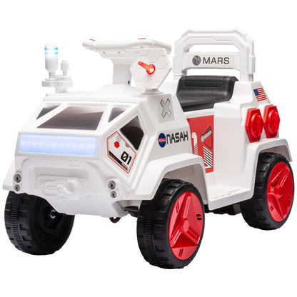 6V Mars Rover Ride On Car for Kids Sounds Lights MP3 Player Electric Toy Vehicle Riding Experience Ages 3-5 White