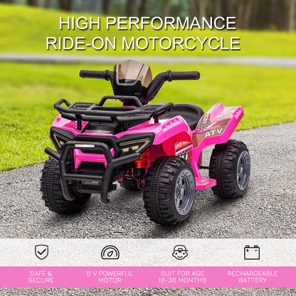 Ride-On ATV: 6V Battery Powered, Four Wheeler, Headlights, 18-36 Months, Pink, Toddler Quad