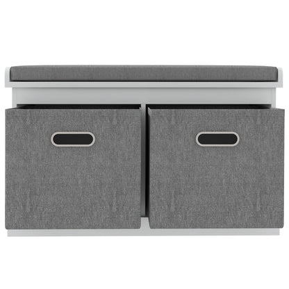 Shoe Storage Entryway Bench Seat with Cushion 2 Fabric Drawers for Hallway White