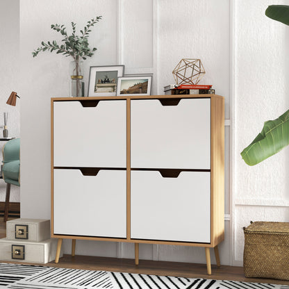 Shoe Sanctuary: Modern 4 Flip Drawer Cabinet with Adjustable Shelf, Organizer for 16 Pairs of Shoes, Entryway Storage
