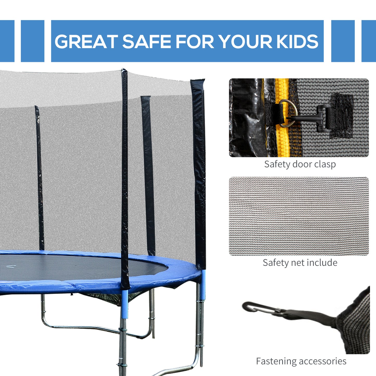 14FT Trampoline Net Enclosure Safety Accessories with 8 Poles Kids Crystal