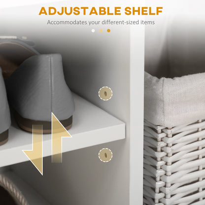 Entryway Shoe Serenity: Bench Rack Organizer with Cushioned PU Cover for Hallway, Bedroom, Living Room, White/Grey