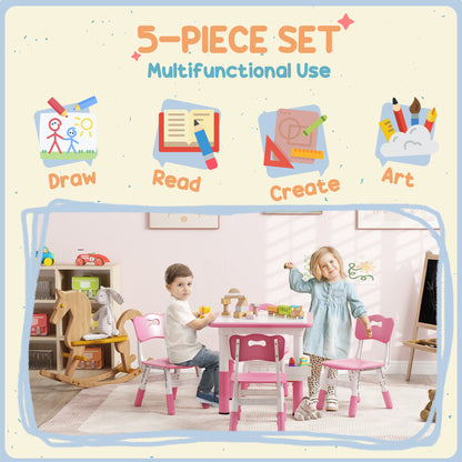 5 Piece Toddler Table Chair Set Height Adjustable Activity Set Nursery Classroom Playroom Furniture Pink