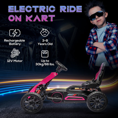 12V Kids Electric Go Kart Racer Outdoor Car Forward Backward Adjustable Speed Pink for Ages 3-8