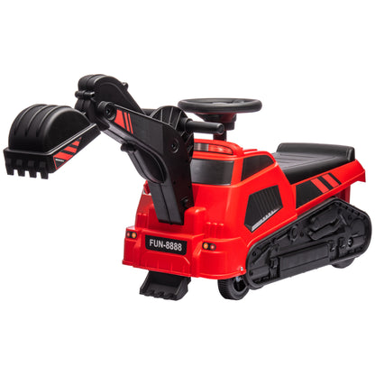 3-in-1 Ride On Red Excavator Bulldozer Road Roller with Music Kids Construction Toy Vehicle