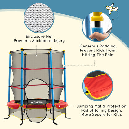 65" Kids Mini Trampoline Safety Enclosure Net Zipper Pad Indoor Outdoor Bouncer Exercise Toy 3-6 Years