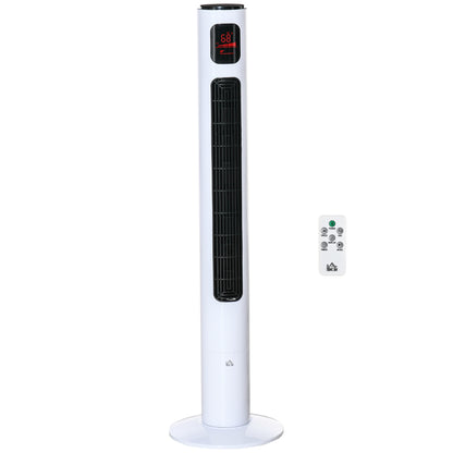 Oscillating Tower Fan Standup Cooling 3 Speed 12h Timer LED Remote White for Efficient Air Circulation