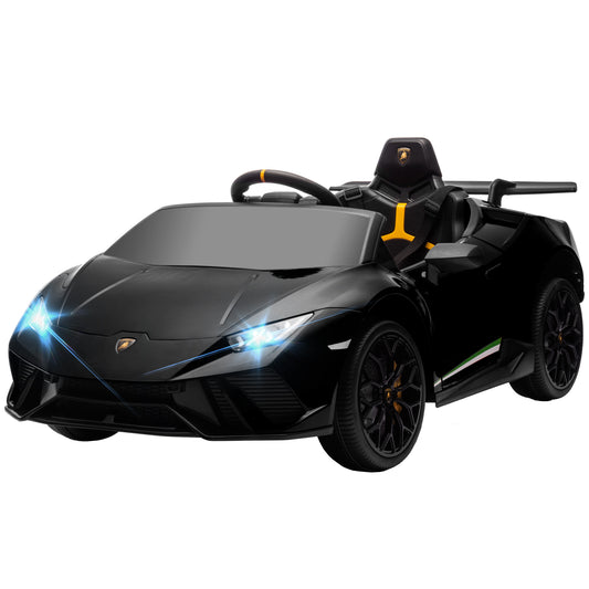 12V Lamborghini Huracan Licensed Kids Electric Car with Remote Control, Spring Suspension, Transport Wheels, Black Kids Crystal