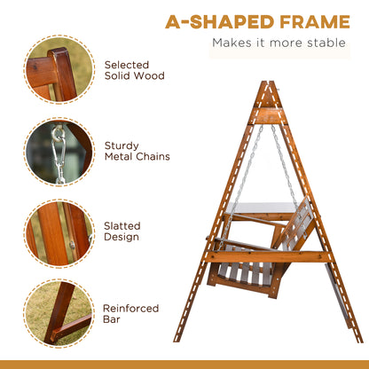 2 Seater Wooden Patio Swing with Stand Adjustable Chains for Garden Poolside Backyard