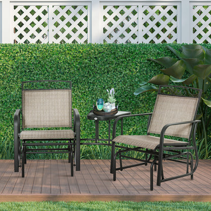 Outdoor Glider Bench with Coffee Table, Patio 2-Seat Rocking Chair Swing Loveseat with Breathable Sling, Brown