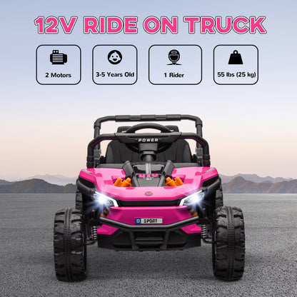 12V Kids Ride On Car, Toy Truck with Remote Control, Spring Suspension, LED Headlights, 3 Speeds, Pink